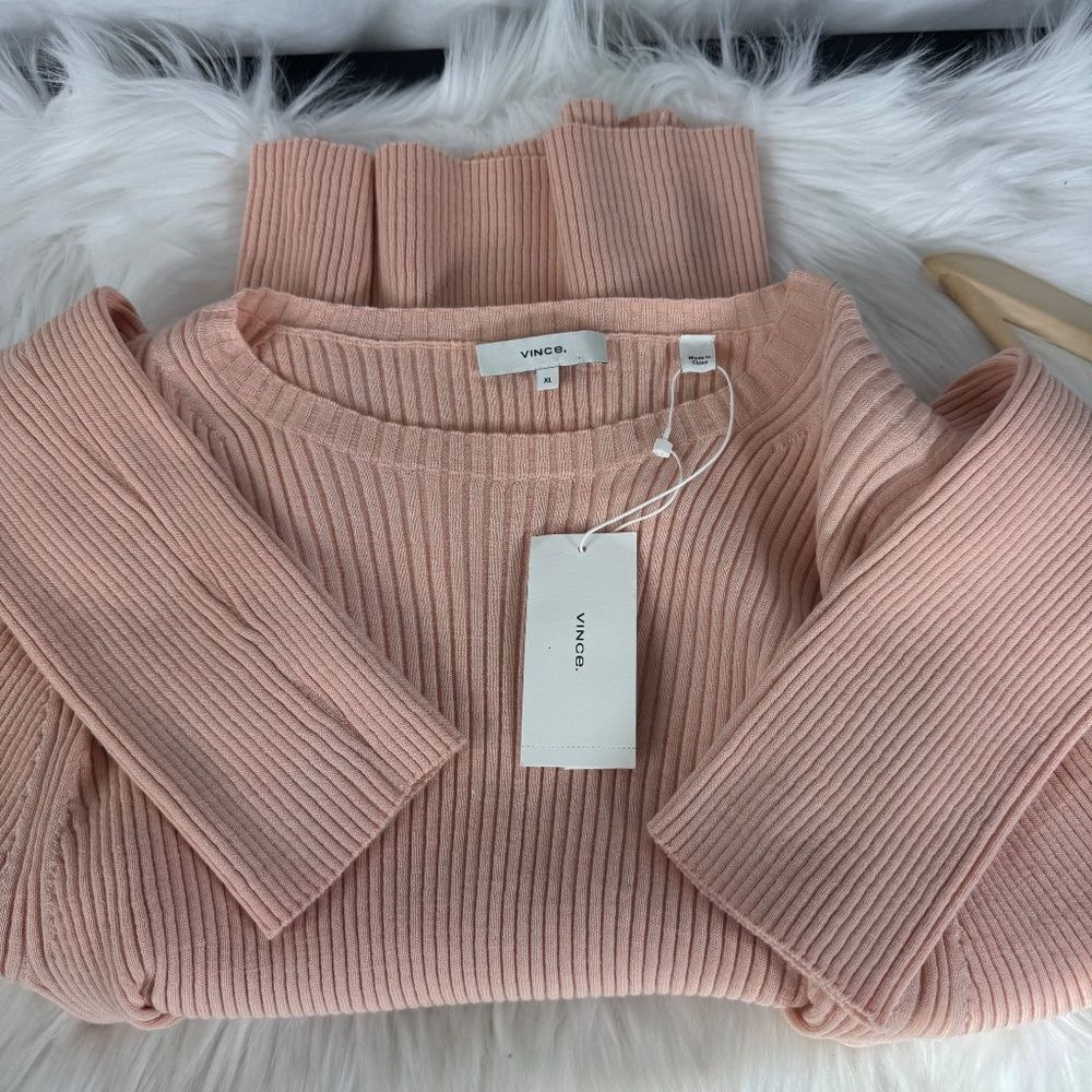 Vince Marled‎ Rib Wool/Cotton Women's Sweater Crew Neck Rosewater Petal Sz XL - Picture 4 of 14